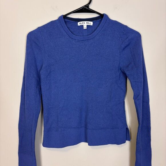 Alex Mill Blue 100% Wool Ribbed Cropped Pullover Sweater Small - Picture 3 of 6